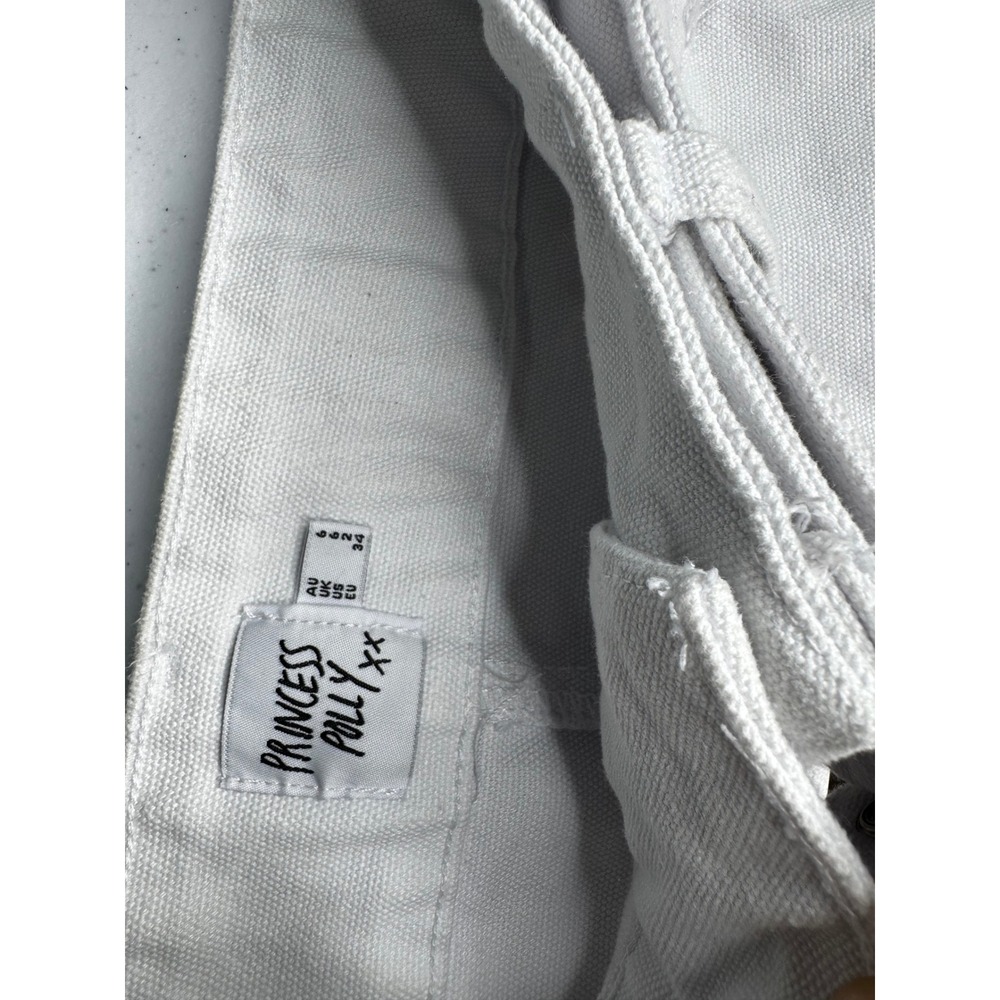 Princess Polly White Denim Cargo Mini Skirt with Wide Grommet Belt Size US 2 - Picture 3 of 4